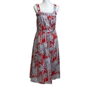 Talbots Oasis Palm voile dress, red/gray, 10, tropical, vacation, flowy, coastal